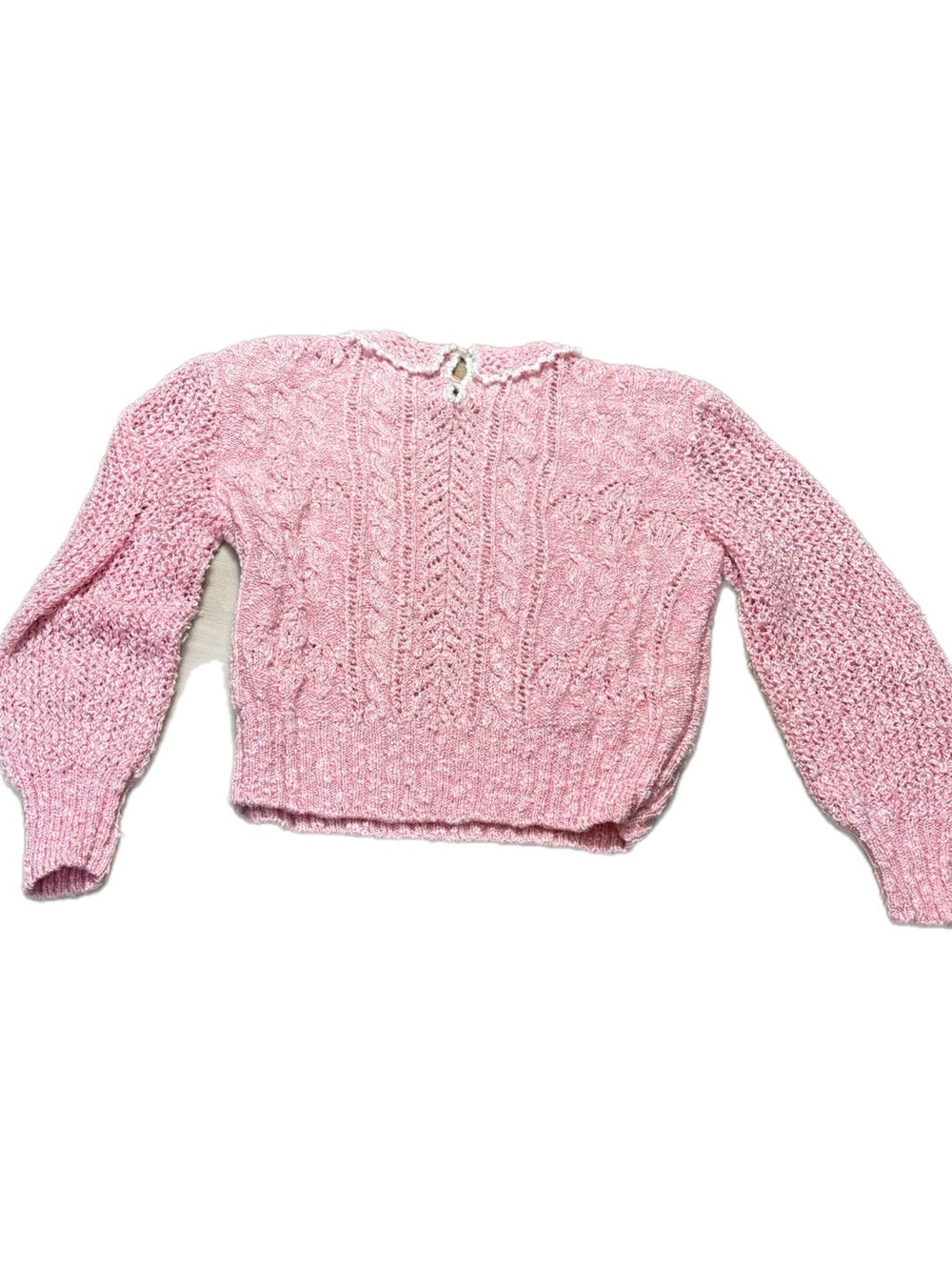 Vintage Pink Cable Knit Women’s Sweater with shoulder pads